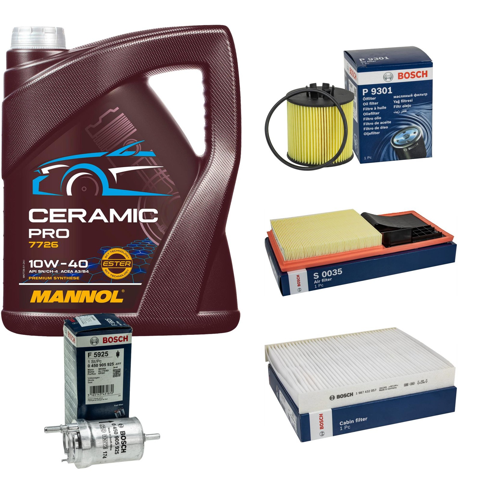 Bosch Inspección Set 5L mannol Cerámico Pro 10W-40 para Seat Córdoba 6L2 1.6