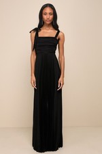 Lulus Black Satin Pleated Maxi Dress nwt size medium