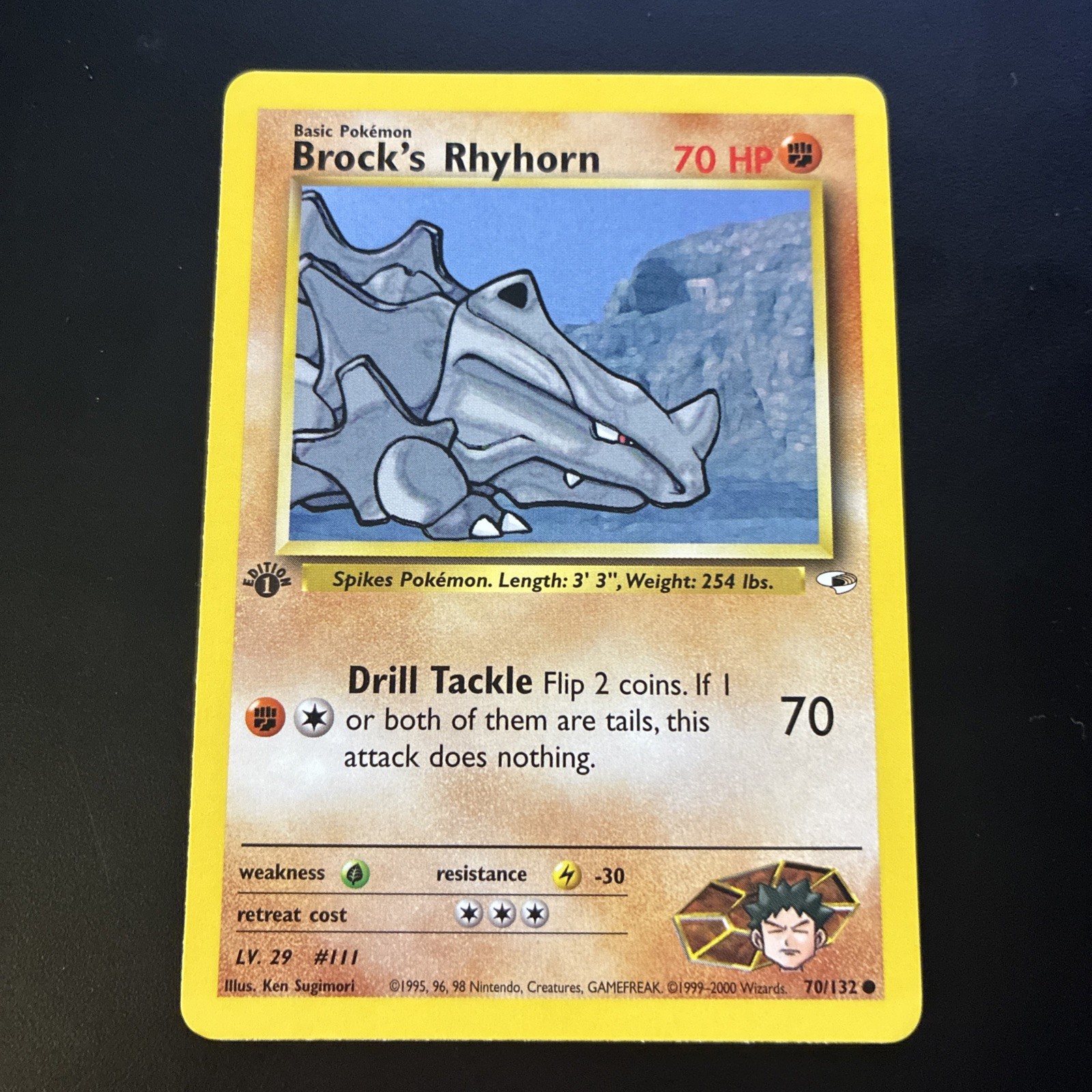 Brock's Rhyhorn 70/132 1st Edition Gym Heroes Common 2000 Pokemon TCG WOTC NM