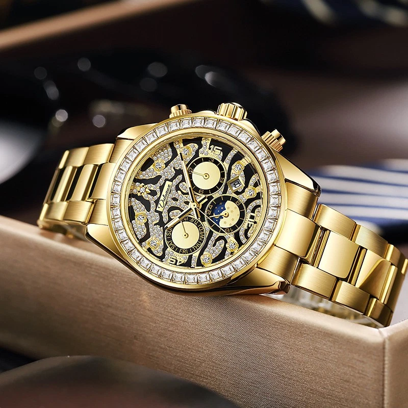 Multifuncional Sol Luna Estrella Calendario Impermeable Automático Mecánico Reloj Me Foto 2 de 4