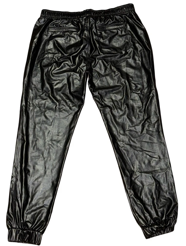 Pantalones Jogger DAVID LERNER Blake Negros Imitación Cuero S Pequeños 28 Cintura Foto 2 de 4