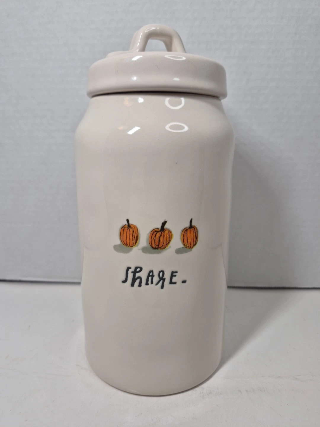 Rae Dunn Ivory Watercolor Ceramic Pumpkin Share Canister Fall A788
