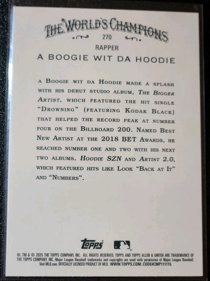2025 Topps Allen And Ginter #270 A Boogie Wit Da Hoodie Silver Portrait ...