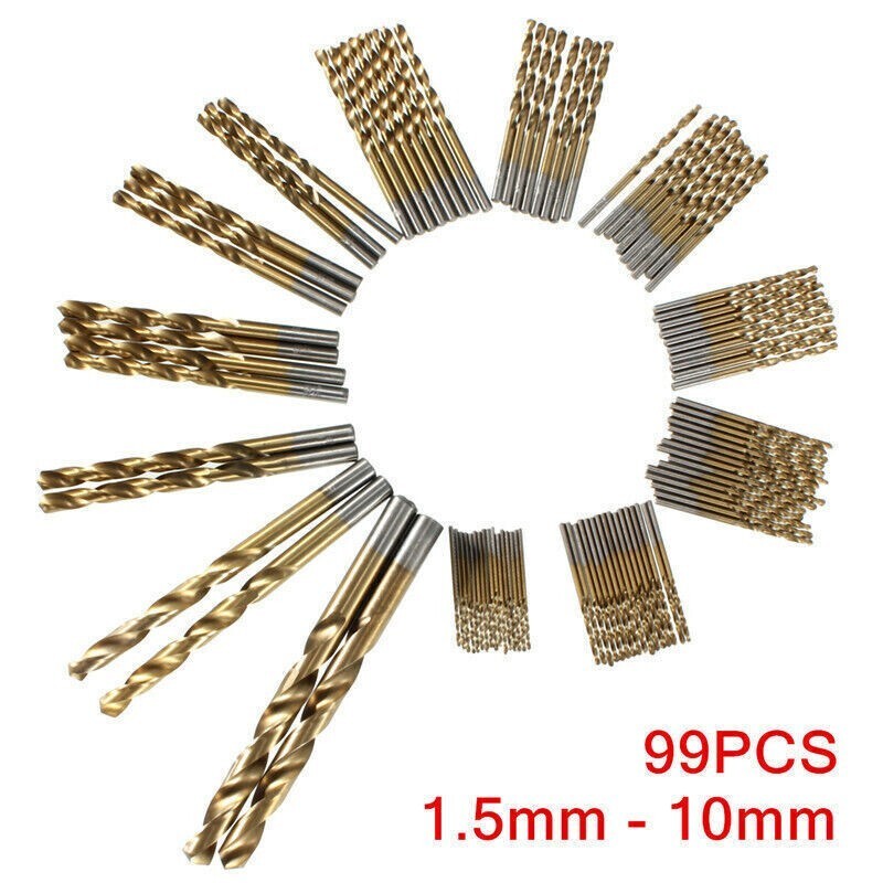 99pcs HSS Titanium Coated Drill Bit Set 1.5-10mm Drills Bits Kit with Case Box 99pcs HSS Titanium Coated Drill Bit Set 1.5-10mm Drills Bits Kit with Case Box