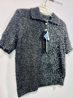 Rachel Zoe Black Sparkle Shiny Night Out Knit Top Floral Buttons NWT Size S