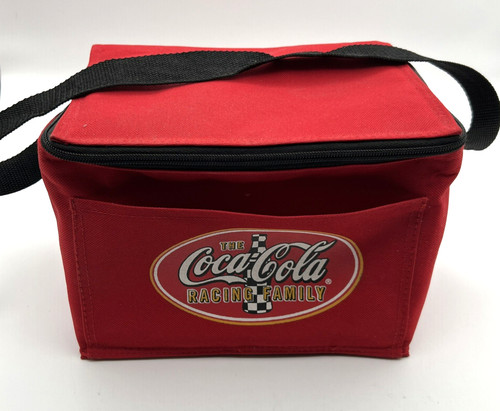 Vintage Coca Cola Racing Family Lunch Box Cooler Bag Zipper Carry Strap 8x6x6