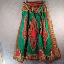 African Print Womens Maxi Skirt Tribal One Size Fits All Stretch Dance Waist Tie