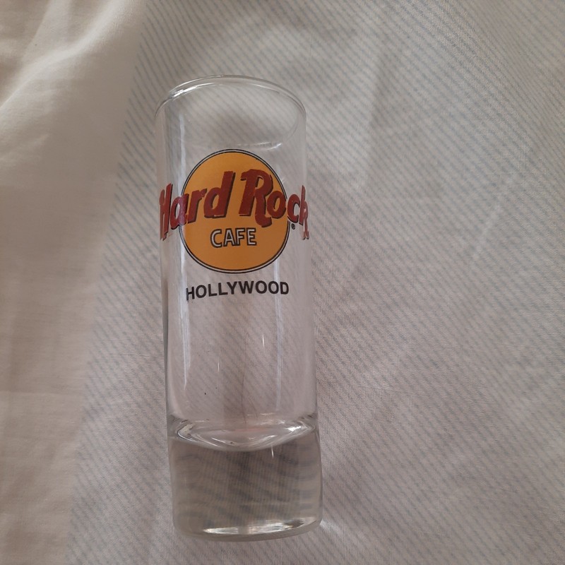 Hard Rock Cafe 4" Cordial Shot Glass Hollywood Black Letter 
