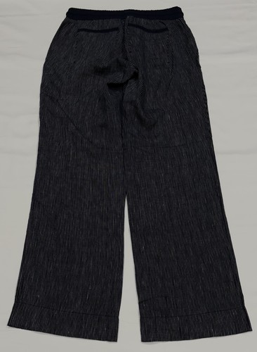 ATHLETA Women’s Linen Trouser Stripe Pattern Elastic Waist Blue Size 4 Petite - Picture 2 of 3
