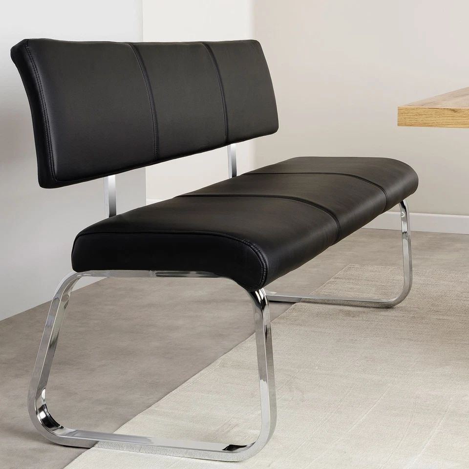 Esszimmerbank Polsterbank Sitzbank mit Rückenlehne Küchenbank Kunstleder schwarz - Bild 3 von 4