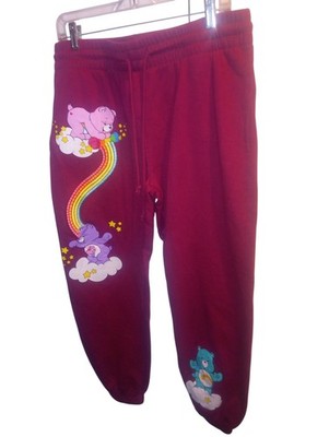 Care Bears Jogger Pants Juniors XL (15-17) Burgundy Rainbow Graphic Embroidered