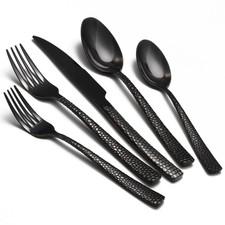 Black Hammered Silverware Set, 20 Piece Stainless Steel Flatware Set for 4, Food