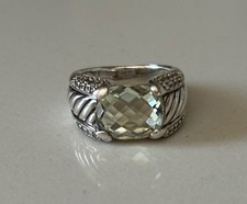 Gorgeous Rare David Yurman Checker Prasiolite and Diamond 925 Ring - Size 7