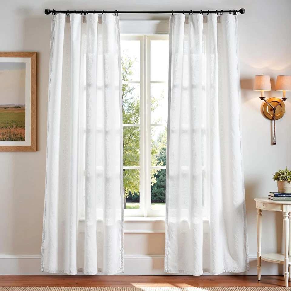 Off White Linen Blend Curtains 84" Length - 2 Panels - Image 3 of 4