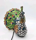 Vintage Tiffany Style Stained Glass Peacock Bird Shaped Lamp Large 12” Colorful