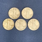 Walking Liberty Half Dollars 90% Silver, Lot of 5, 1940's, Lot 028