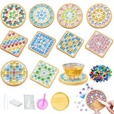 10 Set DIY Mosaic Tiles for Crafts Mixed Color Mosaic Kits with Wooden Coaste...
