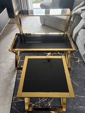 Black Gold Console Table, Coffee Table & Lamp Table Set 