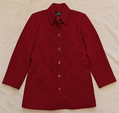 VTG Braefair Women's Red 100% Wool Shirt Collar Car Coat W/ Pockets - Sz 12