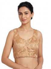 Gold Banarasi Readymade Choli Blouse Crop Top For Saree And Lehenga