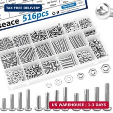 smseace 516Pcs Nuts and Bolts Assortment Kit 21-Sizes M3/M4/M5/M6 Nut Bolt Washe