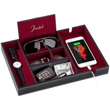 Valet Tray  6 Compartments  Bedroom Organizer with Charging Station  Perfe...