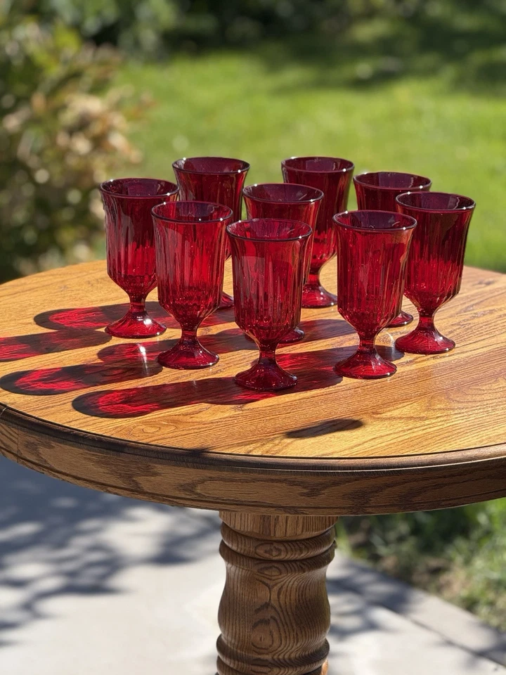 9 Magnificent Large Ruby Red Vintage Glass Goblets 1950s - Image 4 of 4