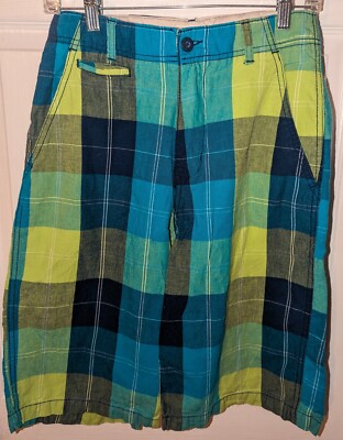 OTB plaid shorts zipper button waist 5 pockets Blue white size 16 (28''x 12'')