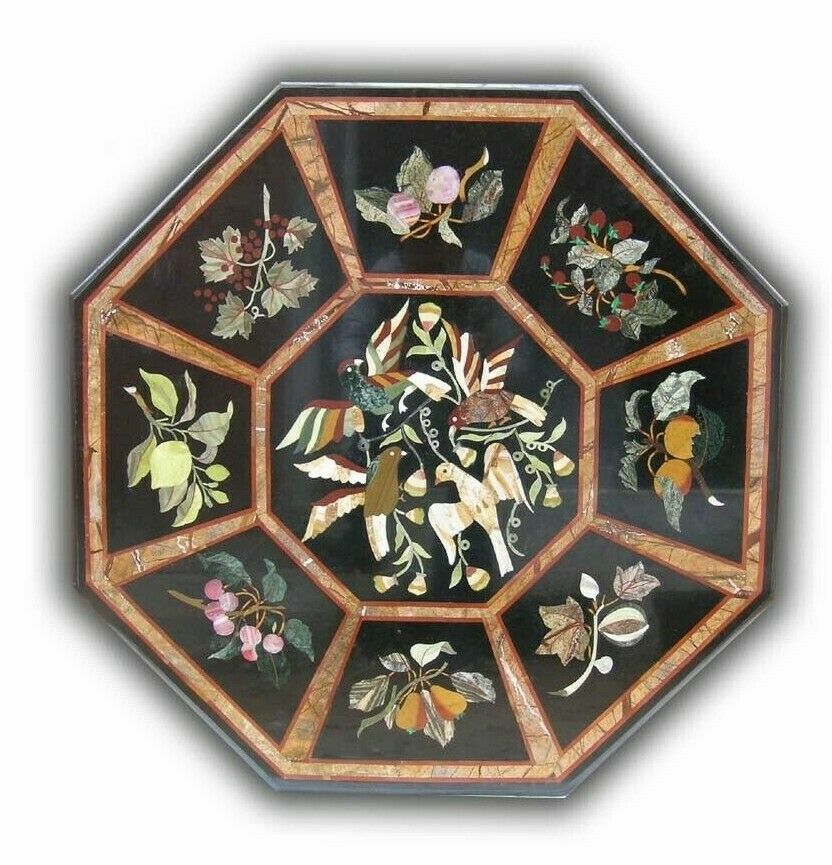45-inch Marble Center Table Top with Semi-Precious Stone Inlay Pietradura Handicraft Art