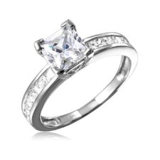Sterling Silver Engagement CZ Ring w/ 6mm 1.25 ct Princess Cut Center CZ Stone