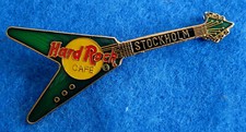 STOCKHOLM SWEDISH CLEAR ENAMEL GREEN GIBSON FLYING V GUITAR Hard Rock Cafe PIN