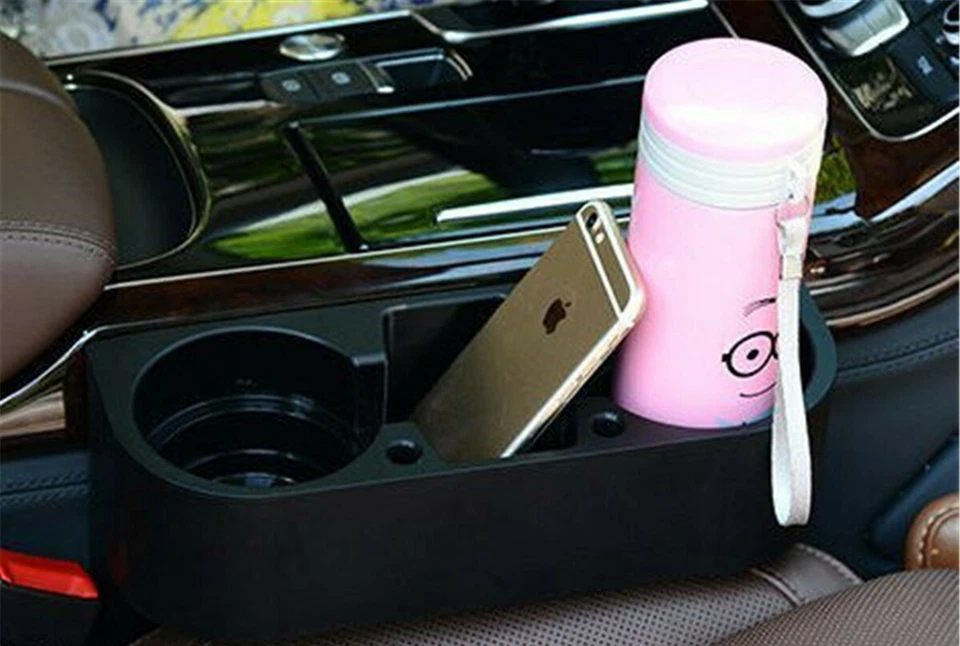 Extensor portavasos de coche organizador automático para bebidas asiento hueco caja de almacenamiento negro Foto 3 de 4