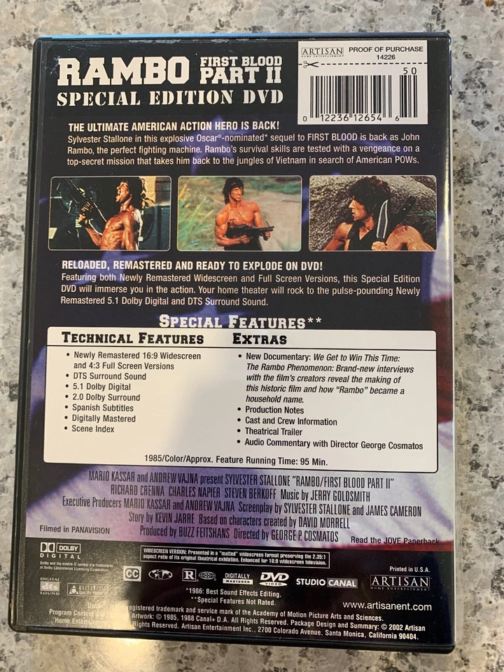 Rambo - First Blood Pt. 2 (DVD, 2003, 2-Disc Set, Special Edition) - Image 3 of 3