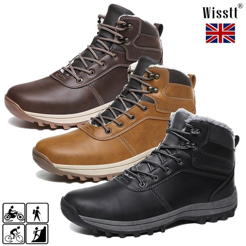 Mens Ski Warm Shoes Winter Snow Boots Work Leather Hiking Ankle Outdoor