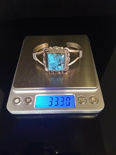 Navajo Signed Kingman Sterling Silver Turquoise Cuff Bracelet By Cecil Atencio - Picture 10 of 10