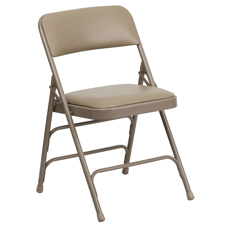 Metal Folding Chair with Beige Vinyl, Triple Braced Double
