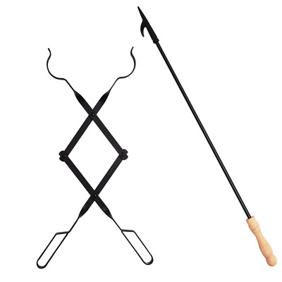 32  Long Fireplace Fire Pit Campfire Poker Stick & 25  Fireplace Tongs Tool Sets