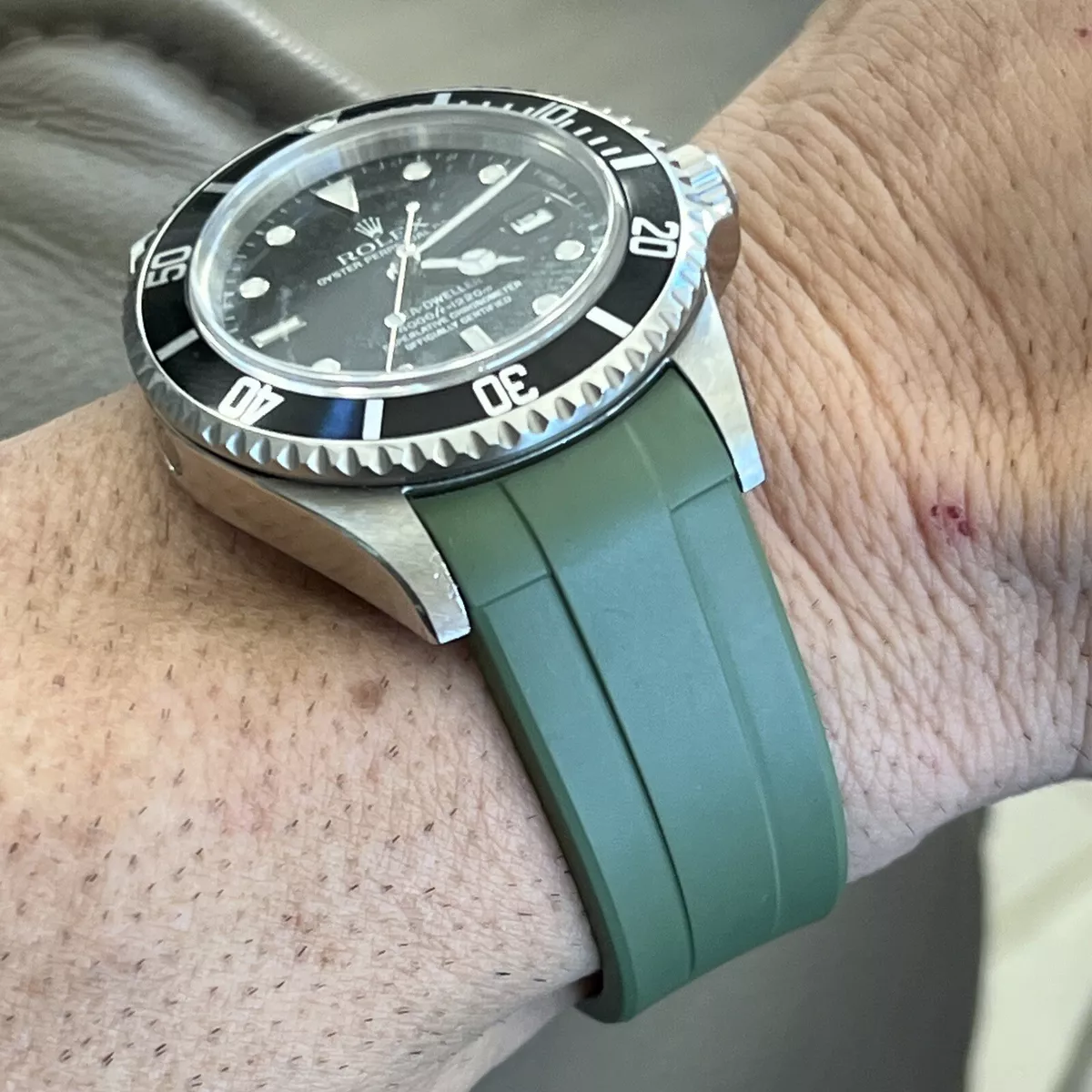 21mm GREEN Vulcanized Caoutchouc rubber Strap For 41mm Rolex Submariner