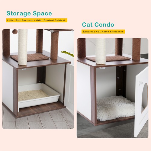 Kratzbaum XXL Katzenbaum Holz mit Katzenklo Katzenschrank Katzentoilette 144cm - Bild 26 von 27