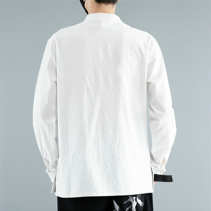 Men Chinese Style Cotton Linen Shirts Retro Casual Stand Collar