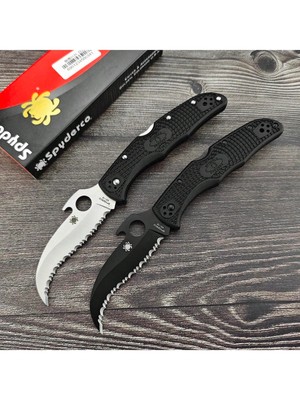 C12S Full Serrated Outdoor Pocket Knife W/ Clip Anti-Slip Handle Camping