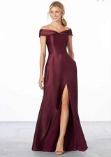 Morilee By Madeline Gardner Size 6 Bordeaux Color Off The Shoulder Satin Maxi...