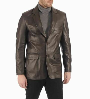 Men's Genuine Lambskin Soft Real Leather Blazer TWO BUTTON Slim Fit Coat Jacket