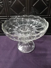 Vintage Antique Clear Pressed Glass Compote / Cake Stand, Unique Heavy Design