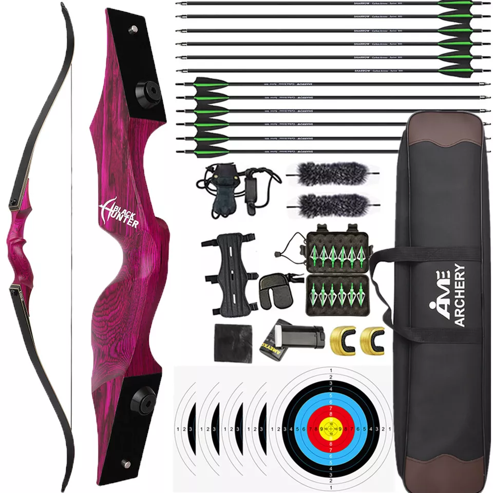 HNZMDY Recurve Bogen Carbonpfeile 60" Holzbogen 20-60lbs Bogenschießen Sportbogen Jagd