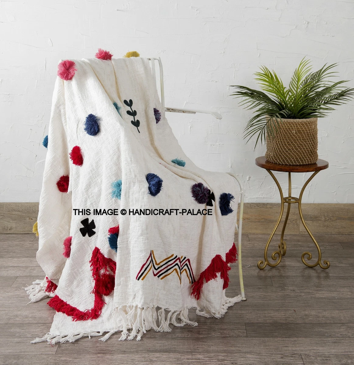 Handloom Cotton Throws Indian Home Decor Sofa Blanket Tufted Throw