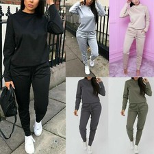 Plus Size Women's Loungewear Tracksuit Top Bottom 2 Pc Plain Jogging Sportswear