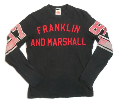 Franklin & Marshall XS T-Shirt Long Sleeve Sewn Varsity Jersey Tee Italy Black