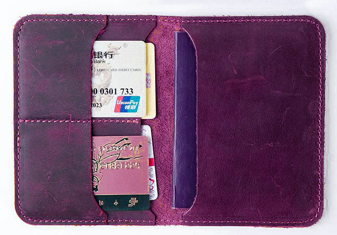 Leather Bifold Passport Holder Wallet Card Pouch Purple H342-image