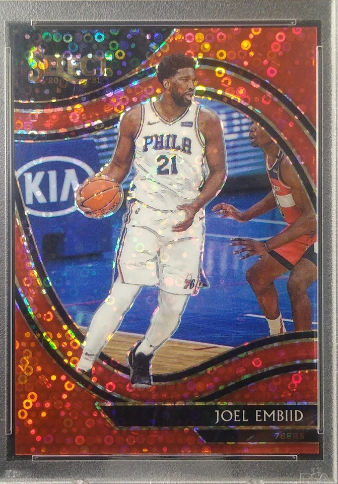 2020 Panini Select #216 Joel Embiid Color Match /49 Red Disco Prizm PSA 9 - Image 4 of 4